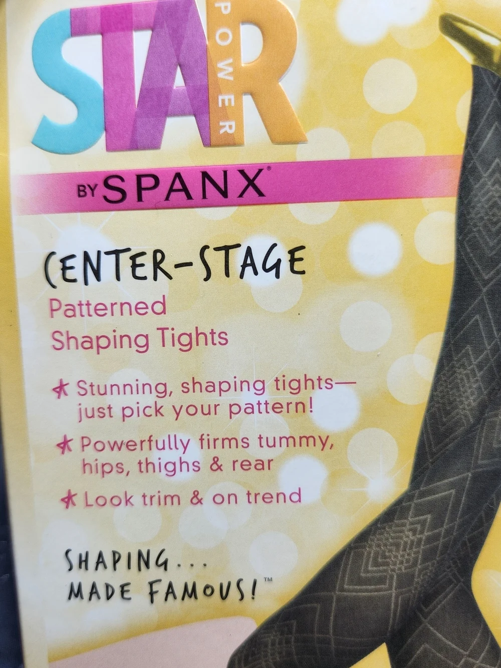 SPANX Star Power Diamond Daze Patterned Shaping Tights Size B Black